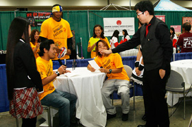 The students reported on the various events in the convention center.