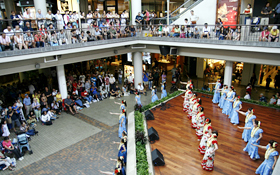 A huge crowd watches the performances at Ala Moana Center Stage.