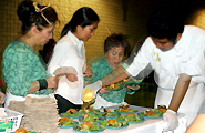 The chefs prepare and serve the dishes quickly