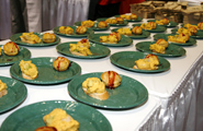 The plates of food all lined up in a row