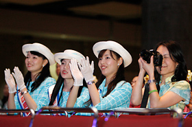 Members of the 47th Honolulu Sister City Goodwill Delegation from Hiroshima enjoy the stage performances. Look at their beautiful smiles.