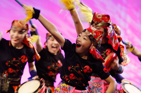 Drum Dance Artists Churasa from Okinawa are all smiles. They are great representatives of the power and cheerfulness of the Okinawan people.