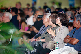 The audience enjoy the performances that come out on stage one by one. Spectators gather much earlier than other years to watch the entertainment.