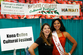 Miss Kona Coffee 2011 Lacy Deniz from the Big Island represents the Kona Coffee Cultural Festival booth.