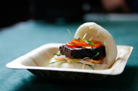 Steamed Bun with Kakuni (10 Hour Braised Pork Belly) by Iron Chef Morimoto's restaurant, Morimoto Waikiki.