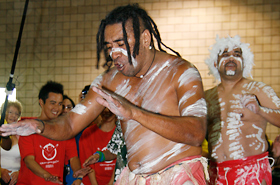 A very unique melody is created by members of the Descendance, the aboriginal sounds of their traditional musical instruments and voices.