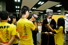 Interviewing at the Anime Corner.