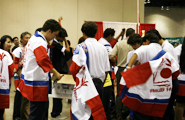 The students wear their happi and get ready for their group picture