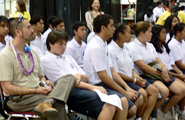 The students wait anxiously for the unveiling of their  mikoshi.This will be their first time to see it.