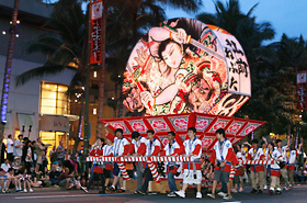 Aomori Prefecture's Hirosaki Neputa. The painting on this year's lantern has the character "Kizuna" (bond) written on it, a word that describes what many people have realized as most important in their lives after the Tohoku earthquake and tsunami.