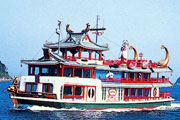 Sightseeing tour boat from Toba's port.