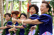 Kanagawa’s Kaiulani Hula Community performs in their elegant costumes